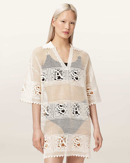 AllSaints Kyra Open Knit Mini Dress Women's Chalk White Women's