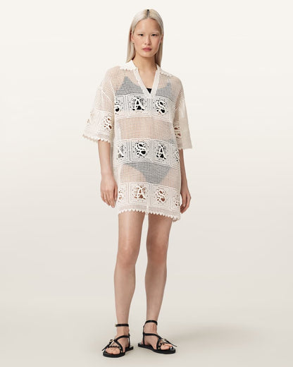 AllSaints Kyra Open Knit Mini Dress Women's Chalk White Women's