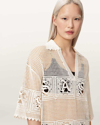 AllSaints Kyra Open Knit Mini Dress Women's Chalk White Women's