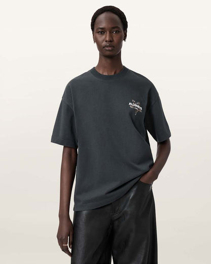 AllSaints Pentacle Oversized Etta T Shirt Women's Washed Black Women's