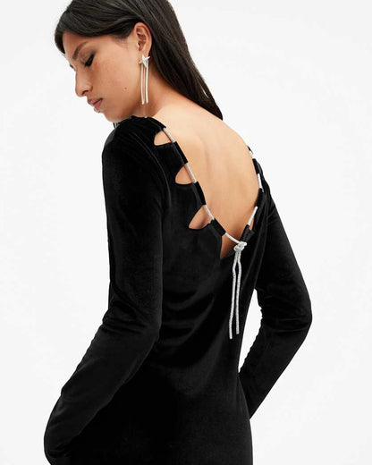 AllSaints Regina Velvet Sparkle Drawcord Mini Dress Women's Black Women's