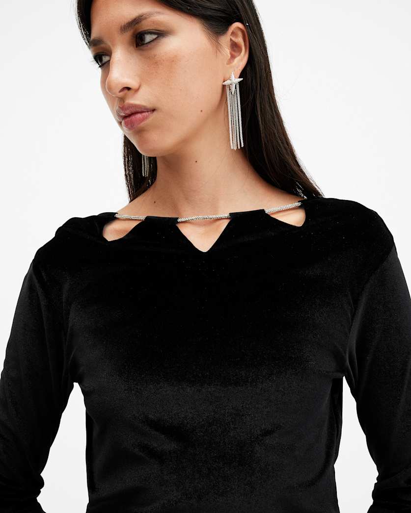 AllSaints Regina Velvet Sparkle Drawcord Mini Dress Women's Black Women's