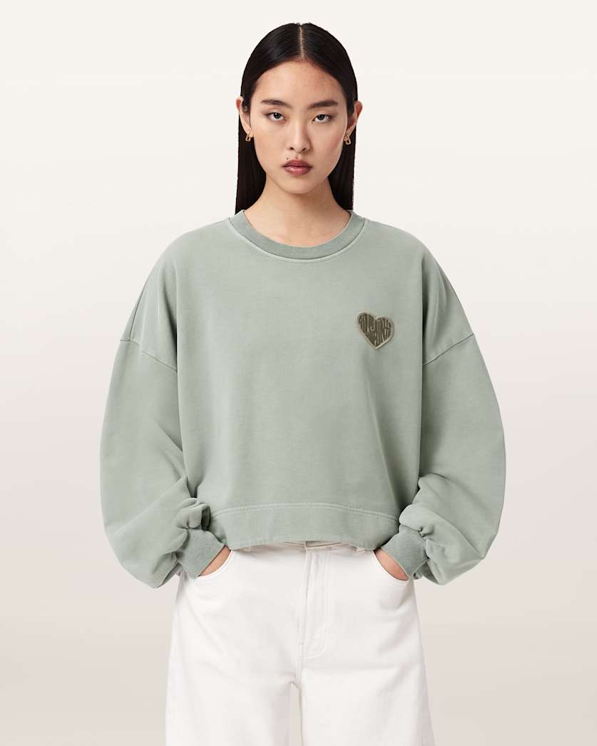 AllSaints Lover Oversized Crew Neck Sweatshirt Women's Abbey Stone Green Women's