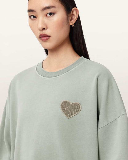 AllSaints Lover Oversized Crew Neck Sweatshirt Women's Abbey Stone Green Women's