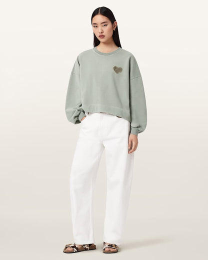 AllSaints Lover Oversized Crew Neck Sweatshirt Women's Abbey Stone Green Women's