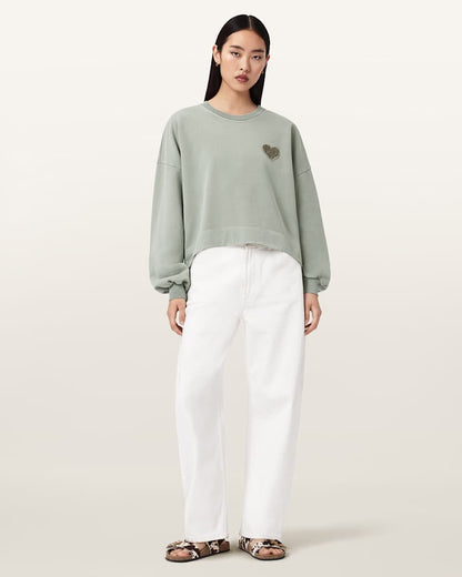 AllSaints Lover Oversized Crew Neck Sweatshirt Women's Abbey Stone Green Women's