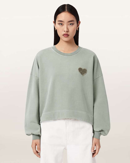 AllSaints Lover Oversized Crew Neck Sweatshirt Women's Abbey Stone Green Women's