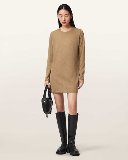 AllSaints Tillii Metallic Long Sleeve Mini Dress Women's Gold Women's