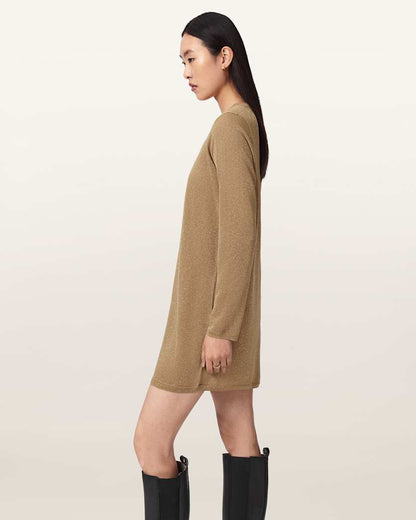 AllSaints Tillii Metallic Long Sleeve Mini Dress Women's Gold Women's