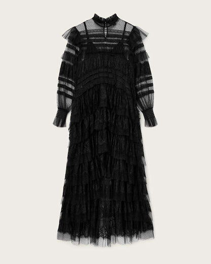 AllSaints Cavarly Tiered Lace Maxi Dress Women's Lace Black Women's