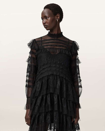 AllSaints Cavarly Tiered Lace Maxi Dress Women's Lace Black Women's