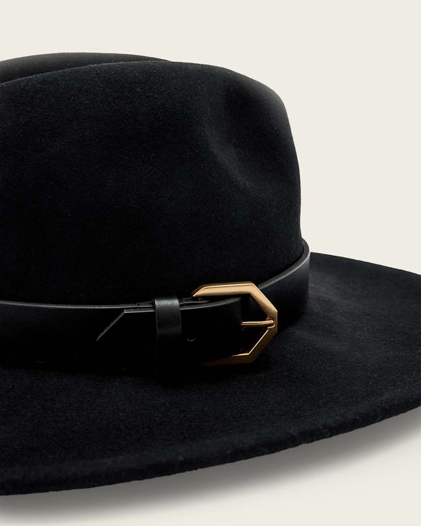 AllSaints Fae Wool Fedora Women's Black/Warm Brass Women's
