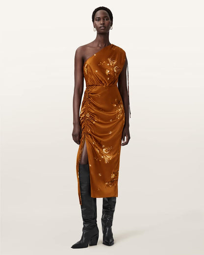 AllSaints Laura Midi Dress Women's Ania Rust Brown Women's