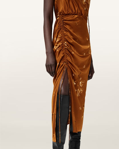 AllSaints Laura Midi Dress Women's Ania Rust Brown Women's