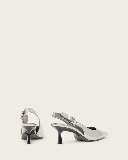 AllSaints Idiya Metallic Leather Slingback Heels Women's Gunmetal Grey Women's