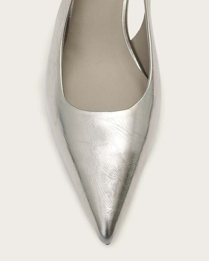 AllSaints Idiya Metallic Leather Slingback Heels Women's Gunmetal Grey Women's