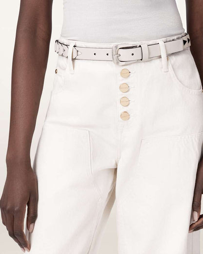 AllSaints Sage Cut Out Leather Belt Women's Gypsum White Women's