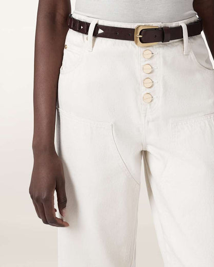 AllSaints Sage Cut Out Leather Belt Women's Gypsum White Women's