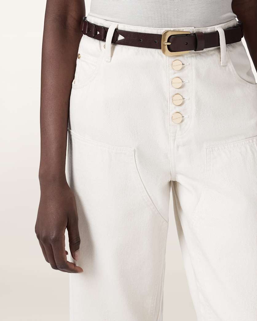 AllSaints Sage Cut Out Leather Belt Women's Gypsum White Women's