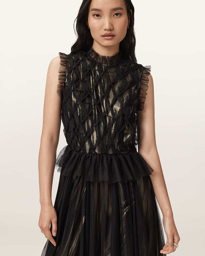 AllSaints Lola Metallic Midi Dress Women's Metallic Gold Women's