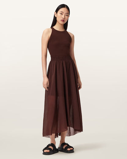 AllSaints Zenia Sleeveless Asymmetric Midi Dress Women's Black Women's
