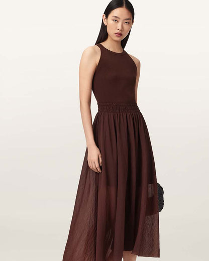 AllSaints Zenia Sleeveless Asymmetric Midi Dress Women's Black Women's
