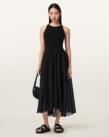 AllSaints Zenia Sleeveless Asymmetric Midi Dress Women's Black Women's