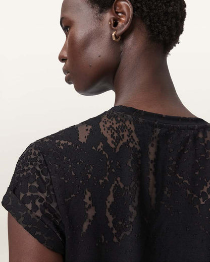 AllSaints Anna Snake Print Devore T Shirt Women's Black Women's