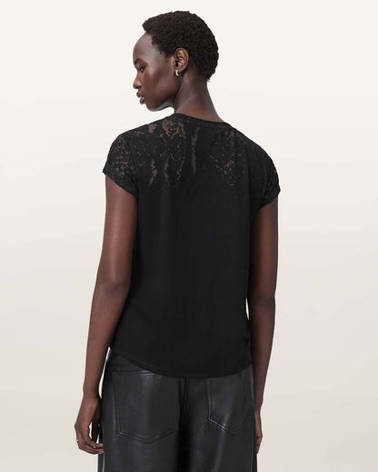 AllSaints Anna Snake Print Devore T Shirt Women's Black Women's