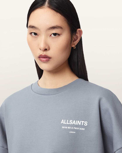 AllSaints Dreamer Lila Oversized Cotton Sweatshirt Women's Quarry Blue Women's
