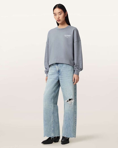 AllSaints Dreamer Lila Oversized Cotton Sweatshirt Women's Quarry Blue Women's