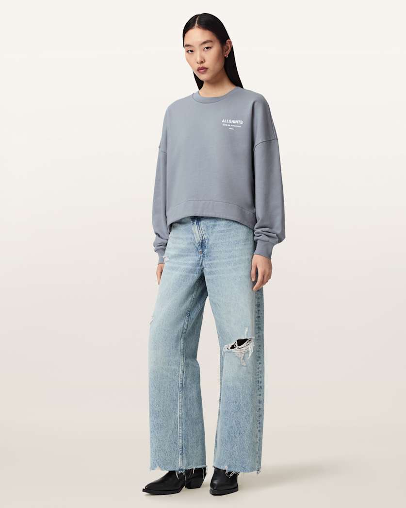 AllSaints Dreamer Lila Oversized Cotton Sweatshirt Women's Quarry Blue Women's