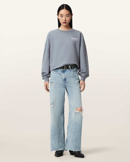 AllSaints Dreamer Lila Oversized Cotton Sweatshirt Women's Quarry Blue Women's