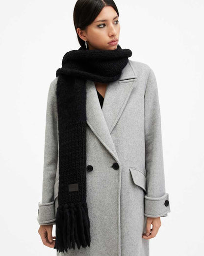 AllSaints Amber Mixed Knitted Scarf Women's Black Women's