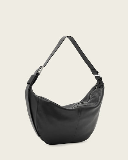 AllSaints Luna Slouchy Leather Shoulder Bag Women's Black/Silver Women's