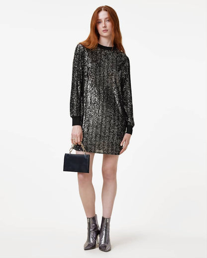 AllSaints Solstice Long Sleeve Sequin Mini Dress Women's Black Women's