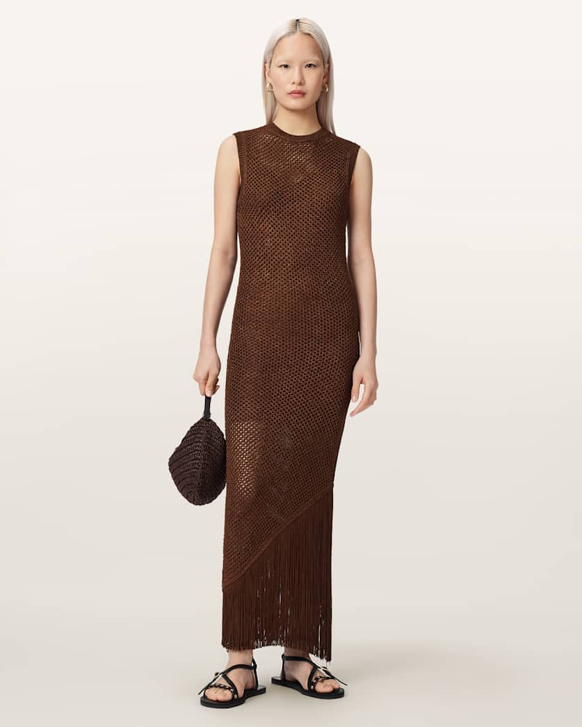 AllSaints Jessie Slim Fit Knitted Midi Dress Women's Burnt Brown Women's