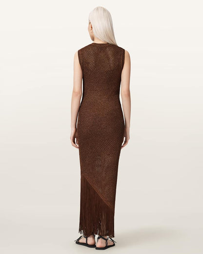 AllSaints Jessie Slim Fit Knitted Midi Dress Women's Burnt Brown Women's