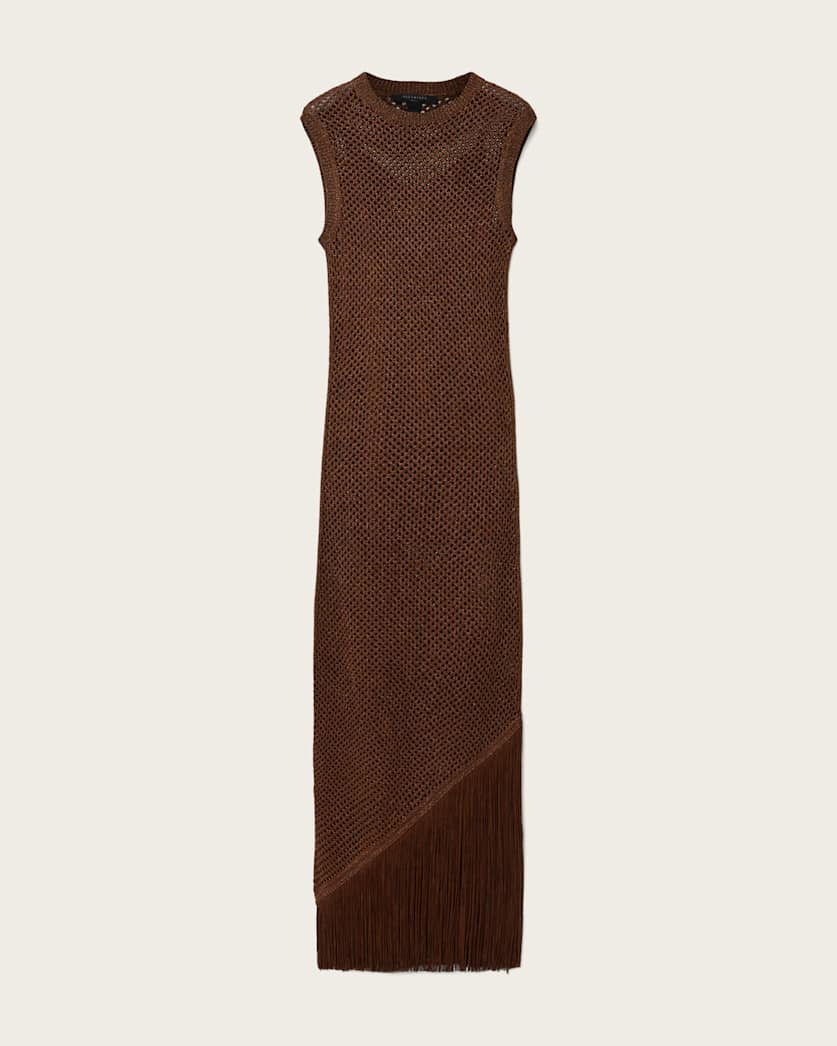 AllSaints Jessie Slim Fit Knitted Midi Dress Women's Burnt Brown Women's