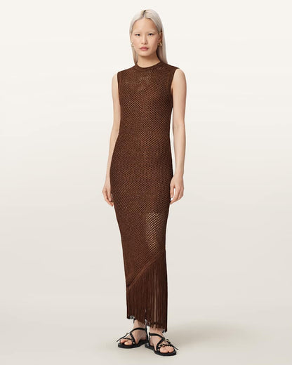 AllSaints Jessie Slim Fit Knitted Midi Dress Women's Burnt Brown Women's