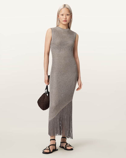 AllSaints Jessie Slim Fit Knitted Midi Dress Women's Burnt Brown Women's