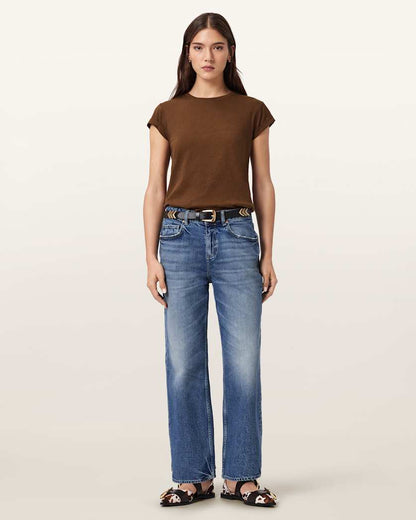 AllSaints Anna Crew Neck Short Sleeve T Shirt Women's Cognac Brown Women's