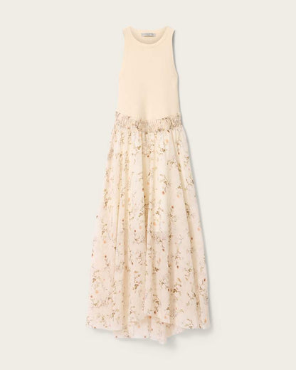 AllSaints Zenia Sleeveless Knit Woven Midi Dress Women's Carmel Off White Women's