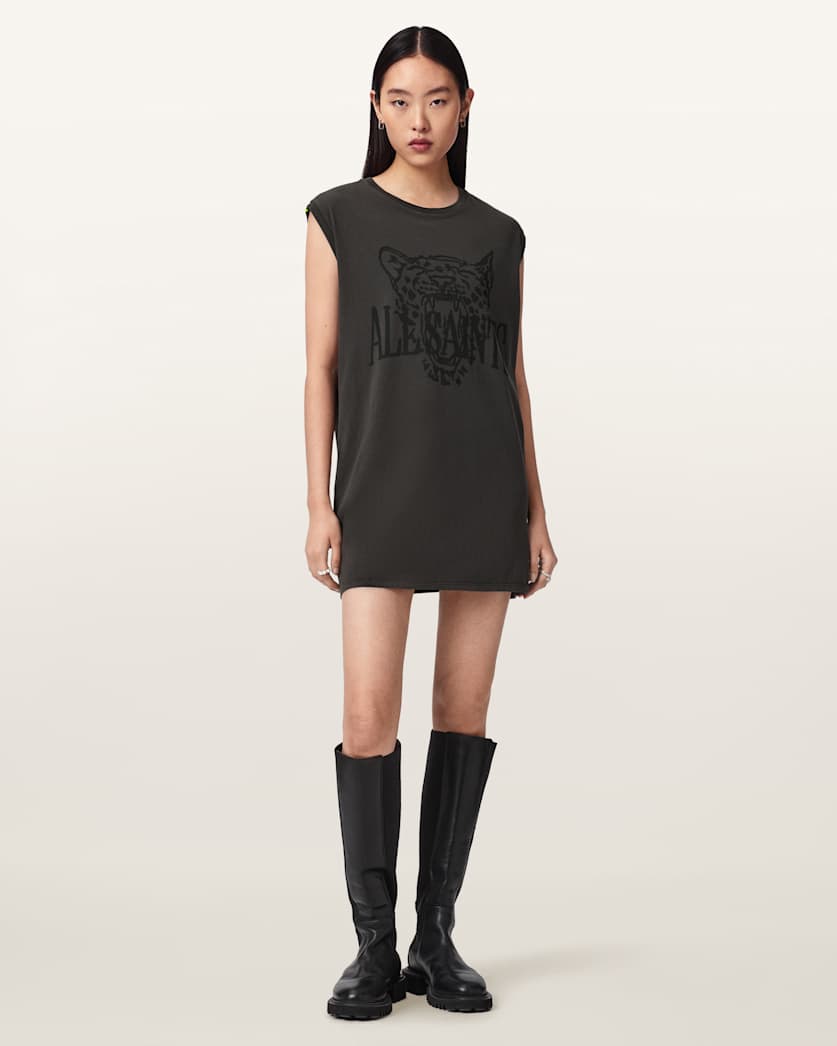 AllSaints Wild Brooke Relaxed Fit Mini T Shirt Dress Women's Washed Grey Women's