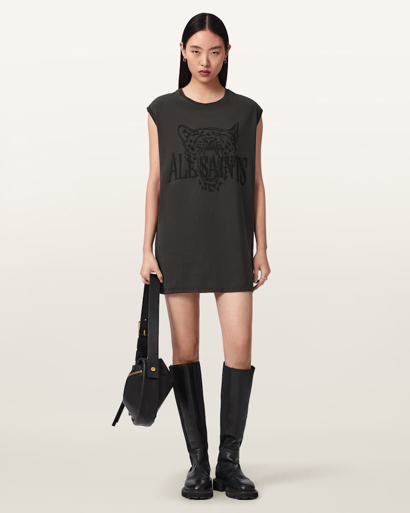 AllSaints Wild Brooke Relaxed Fit Mini T Shirt Dress Women's Washed Grey Women's