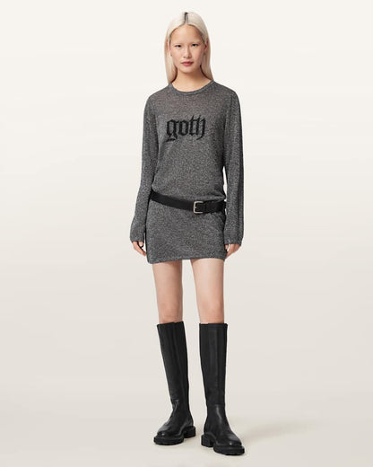 AllSaints Deetz Metallic Long Sleeve Mini Dress Women's Foggy Silver Women's