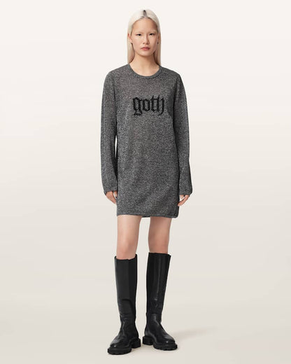 AllSaints Deetz Metallic Long Sleeve Mini Dress Women's Foggy Silver Women's