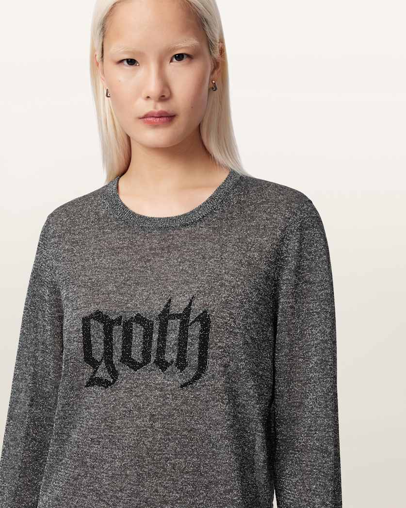 AllSaints Deetz Metallic Long Sleeve Mini Dress Women's Foggy Silver Women's