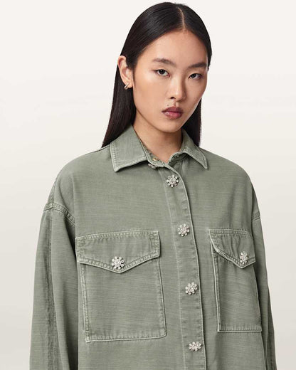 AllSaints Hettie Oversized Long Sleeve Shacket Dress Women's Vintage Khaki Women's
