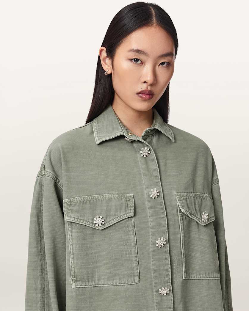 AllSaints Hettie Oversized Long Sleeve Shacket Dress Women's Vintage Khaki Women's